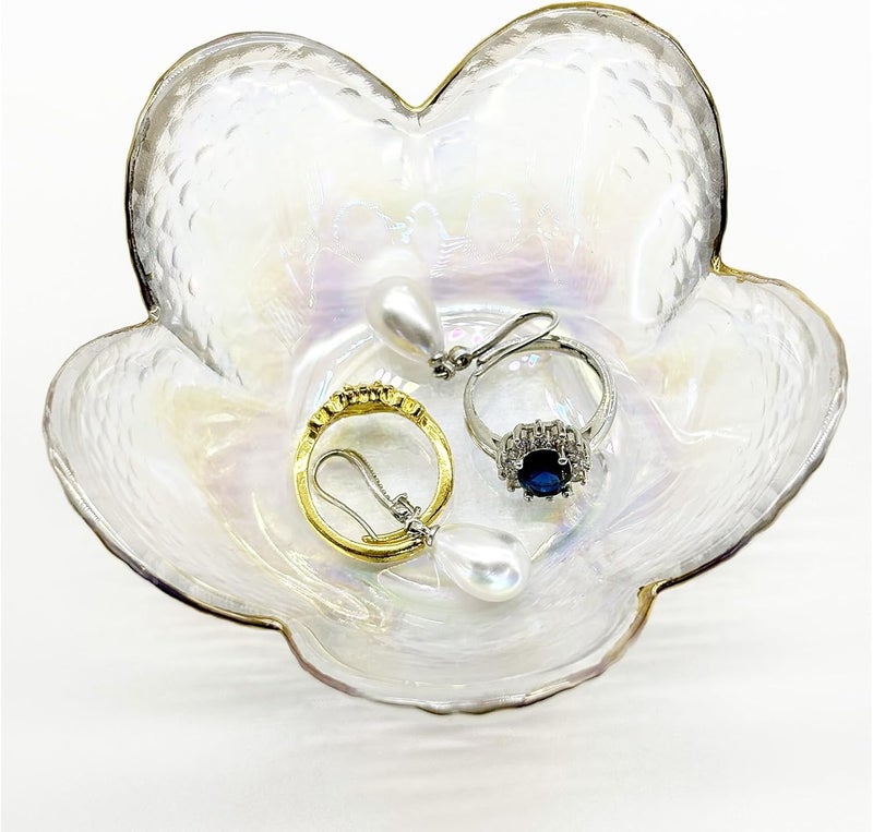 BESSKON Flower Ring Dish Jewelry Tray, Glass Jewelry Dish Tray, Aesthetic Room Decor Small Trinket Dish, Nightstand Jewlery Ring Holder Dish, Bathroom Jewelry Plate Bowl for Rings Earrings Gift (White) - Image 5